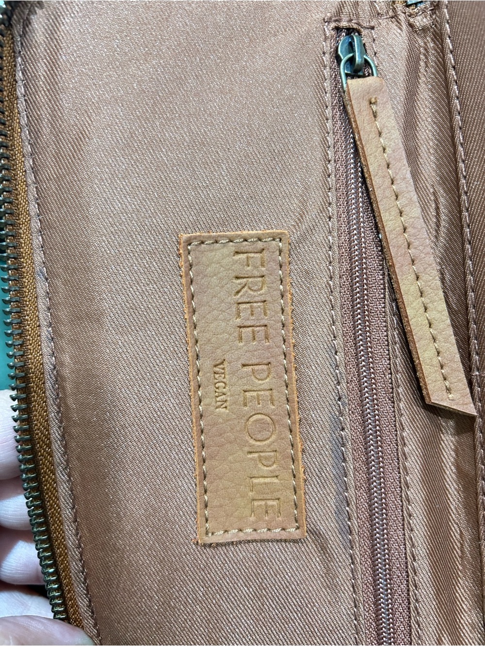 Free People Tan Vegan Interior Pouch with Zip Pocket